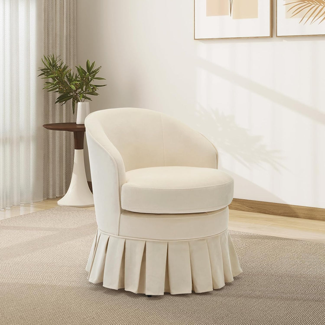 Garvee Mid-Century Modern Upholstered Banquet Dining Chair, Beige