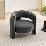 Garvee Grey Mid Century Modern Accent Chair with Velvet Fabric,Barrel Armchair for Living Room,Comfy Upholstered Accent Sofa Chair with Armrest, Grey Boucle Chair for Bedroom Apartment Office Study - Dark Gray