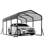 Garvee 10' x 15' x 8.5' Heavy Duty Metal Carport with Galvanized Steel Roof, Outdoor Metal Car Shelter for Tractors, Boat, Car, Grey - Grey