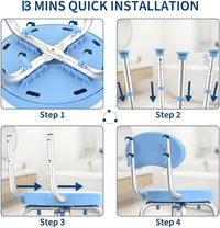 Garvee 360° Swivel Shower Chair with Backrest, Non-Slip Bathtub Chair, Height Adjustable Bath Seat for Elderly, Seniors and Disabled, Compact Shower Bench for Inside Tub or Shower, Blue