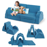Garvee 11pcs Modular Kids Play Couch, Children Sectional Sofa Floor Toddler Couch for Kids Creative Play, Convertible Foam Floor Sofa for Playroom Bedroom, Lake Blue - Lake Blue