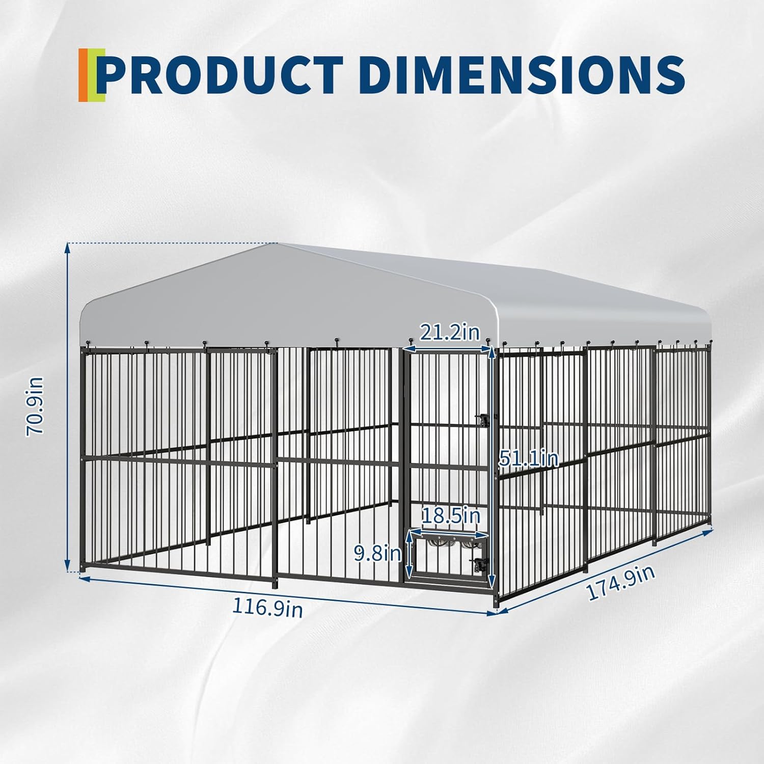 Garvee Outdoor Heavy Duty Large Dog Kennel, Walk-in Dog Cage with Metal Gate & Secure Lock, Large Dog Enclosure with Waterproof Roof, Includes Feeding Doors & Bowls for Backyard, 10x15x6 ft