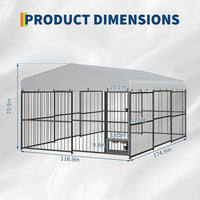 Garvee Outdoor Heavy Duty Large Dog Kennel, Walk-in Dog Cage with Metal Gate & Secure Lock, Large Dog Enclosure with Waterproof Roof, Includes Feeding Doors & Bowls for Backyard, 10x15x6 ft