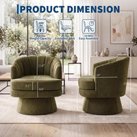 Garvee 360° Swivel Barrel Accent Chair with Lumbar Pillow, Soft Upholstered Single Armchair, Round Base for Living Room/Bedroom/Vanity - With lumbar pillow | velvet | green