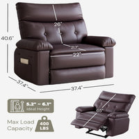 Garvee Oversized Recliner Chair - PU Leather Large Manual Recliner for Adults, Ultimate Comfort Lazy Boy with 1.5X Sponge Filling and Easy Recline Mechanism for Relaxation, Coffee