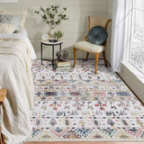 Garvee Area Rug 8x10 Washable Rug for Living Room Distressed Boho Rug Non Slip Non Shedding Indoor Rug Lightweight Foldable Rug for Living Room Bedroom, Yellow/Grey - Multicolor
