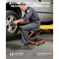 Garvee 36" Z-Creeper Seat on Wheels, Foldable Garage Creeper Shop Seat, 330 LBS Capacity, Black