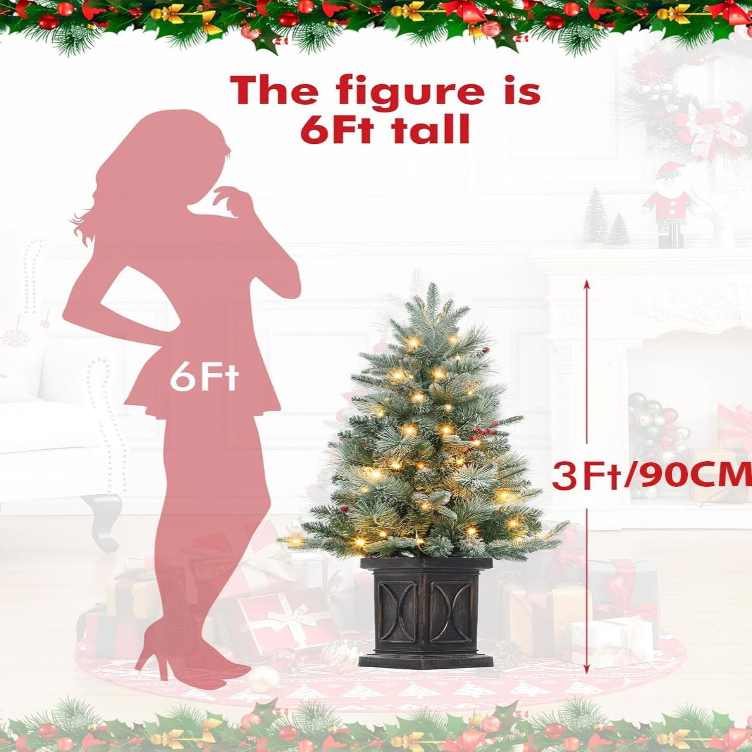 Garvee 2PCS Premium Artificial Christmas Tree with 78 Warm White LEDs - Battery Operated Artificial Christmas Tree with 8 Adjustable Modes, Christmas Tree with Density Branches