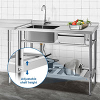 Garvee 40"D x 20"W x 37"H Durable Stainless Steel Utility basin with Pull-Out Faucet Freestanding Single Bowl Laundry Room basin with Workbench & Drawer Storage – Ideal for Kitchen, Laundry, Farmhouse or Outdoor Use – Stainless Steel Color