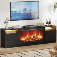 Garvee Modern Entertainment Center with Storage Cabinet Up to 75"TV, Modern TV Stand for Living Room, Black (Not Include Fireplace)