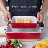 Garvee Ceramic Baking Dish Set of 3, Rectangular Casserole Dish for Oven with Handles, Deep Lasagna Baking Pans for Cooking, Kitchen, Cake Dinner, Banquet, Daily Use, Red