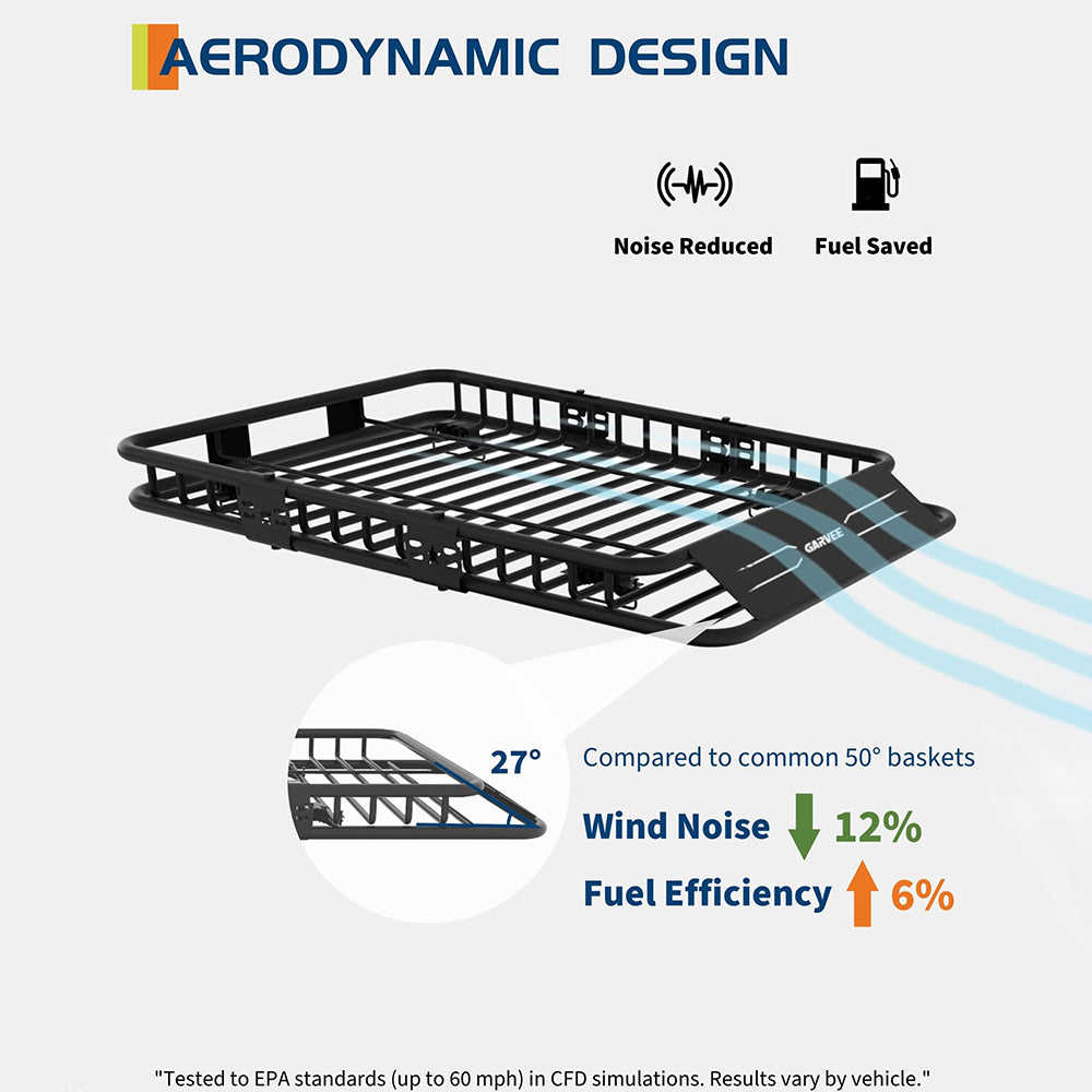 Garvee 64" x 50" x 6" Universal Roof Rack Basket, Heavy Duty Steel Cargo Carrier for SUVs, Trucks, Vehicles, Black