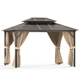 Garvee 10'x13' Hardtop Gazebo - Aluminum Frame Double Roof with Mesh Netting for Patio, Lawn & Deck (Fits 8 People, Khaki) - Khaki