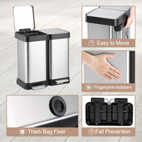 Trash Can,Dual Garbage Can & Recycle Bin, 2 Compartments & 2 Pedal, Soft Close Lid and Airtight, for Home, Office, Business