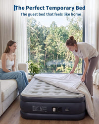 Garvee 20" Raised Air Mattress with Built-in Electric Pump, Self-Inflating in 3–4 Minutes, Leak-Resistant PVC with Soft Flocked Top, Portable Inflatable Guest Bed for Travel, 300–400 lb, Twin, PVC Navy Blue + Gray
