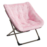 Garvee Folding Saucer Chairs for Adults, Comfy Faux Fur Lazy Chair with Metal Frame, 300 LB Capacity, No Assembly Required for Living Room, Bedroom, Dorms, Pink - Pink