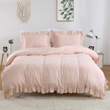 Garvee Juego de Funda de edredón de 3 Piezas con Volantes Rosados, de Microfibra Suave Lavada, Estilo clásico, para Cama Queen, Rosa, 90 x 90 Pulgadas - Rosa