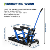 Garvee Hydraulic Motorcycle Lift Jack - 1500 lbs Capacity ATV Scissor Jack with 4.7"-14.57" Height Adjustment, Non-Slip Platform for Motorcycles, ATVs, and UTVs, Black Blue