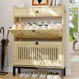 Garvee 2-Door Flip Front Shoe Cabinet with Adjustable Shelves, Hidden Entryway Storage, 31.4"W x 43.4"H, Natural Wood - Natural Oak