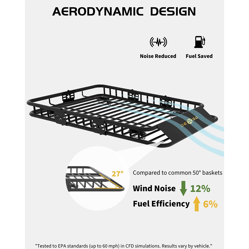 Garvee 84" x 39" x 6" Universal Roof Rack Basket - 200 lbs Capacity Heavy-Duty Rooftop Cargo Carrier with Extension for SUVs, Trucks, and Vehicles, Black