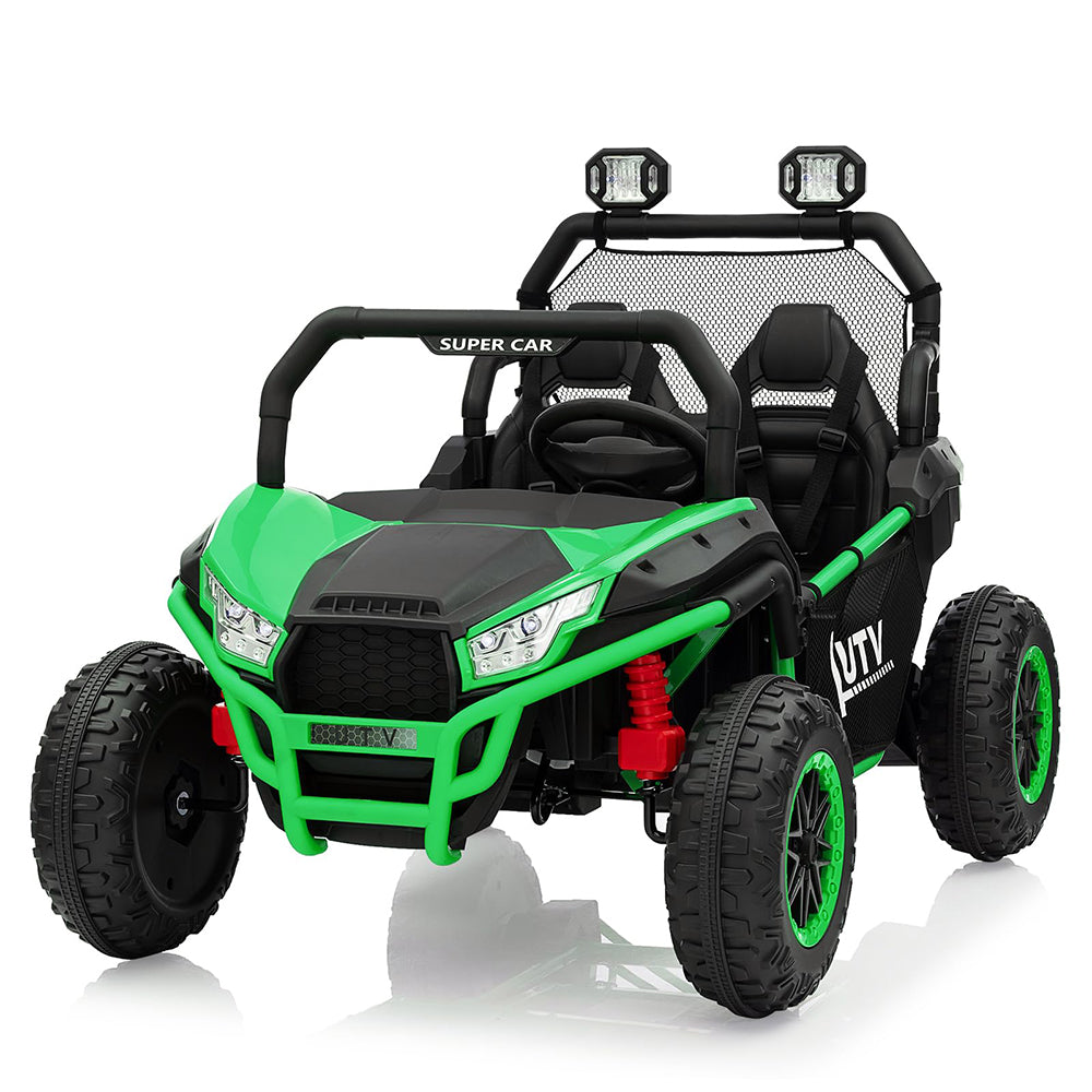 Garvee Ride - P Series: 24V 2 Seater Ride On Car, XXXL Off-Road Utv for Kids w/Metal Frame, 20 Inch Wide Seat, 400W Electric Vehicle Toy Car w/Pop Music, 3 Speeds for Boys and Girls,Green