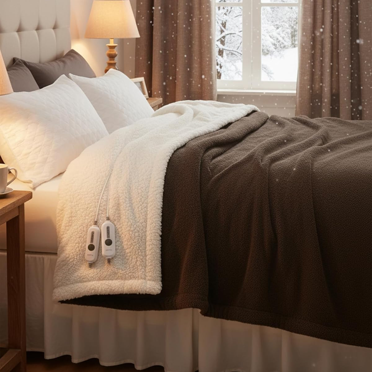 Garvee King Size Electric Blanket, Heated Blanket Dual Control Soft Double Sherpa Cozy with 4 Heating Levels & 10H Auto Off, Over-Heat Protection, Machine Washable, ETL Certification, Brown 90"x100"