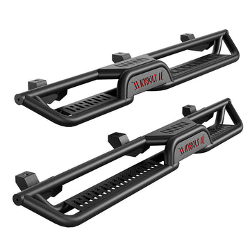 Garvee Running Boards 6.5 Inches with Two Stairs Design Compatible with 2018-2024 Jeep Wrangler JL 4 Doors, All-Steel Build, Bolt-on Side Steps, Black Powder Coated Nerf Bar