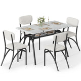 Garvee Dining Table Set for 4, Kitchen Table with Boucle Chairs for 4, Modern Rectangular Dining Table with Storage Rack for Small Space, Beige & Marble - Beige & Marble