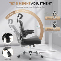 Garvee Ergonomic High-Back Mesh Office Chair – Adjustable Headrest & Lumbar Support – Turnover-Up Arms, Swivel Rolling Desk Chair – Heavy Duty Metal Base – Black Frame & Transparent Mesh Back – Electroplated Foot
