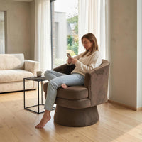 Garvee 360° Swivel Barrel Accent Chair with Lumbar Pillow, Soft Upholstered Single Armchair, Round Base for Living Room/Bedroom/Vanity - With lumbar pillow | velvet | coffee color