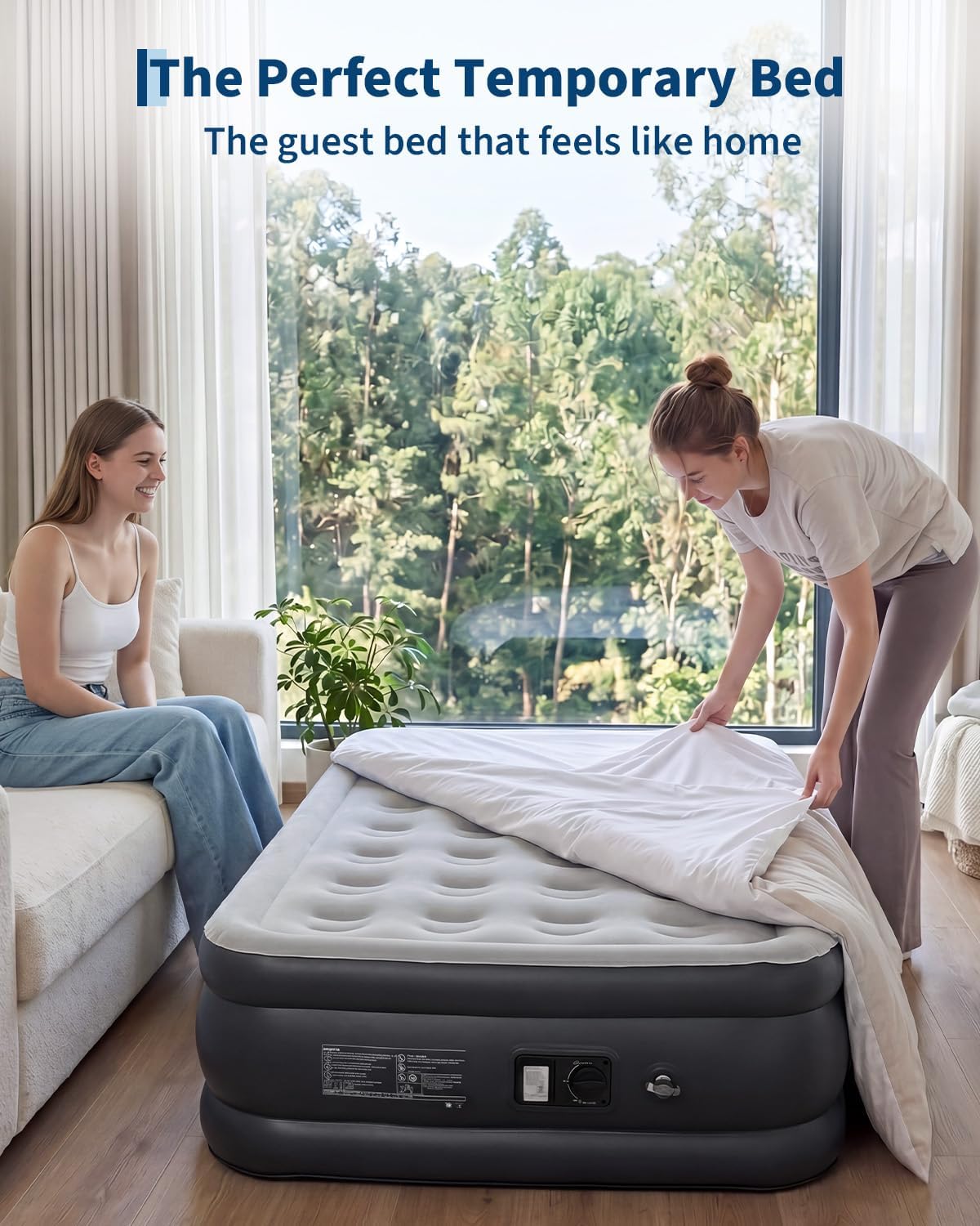 Garvee 20" Raised Air Mattress with Built-in Electric Pump, Self-Inflating in 3–4 Minutes, Flocked Top & Honeycomb Support, Portable Inflatable Guest Bed for Home/Travel, 800 lb, Queen, PVC Navy Blue + Gray