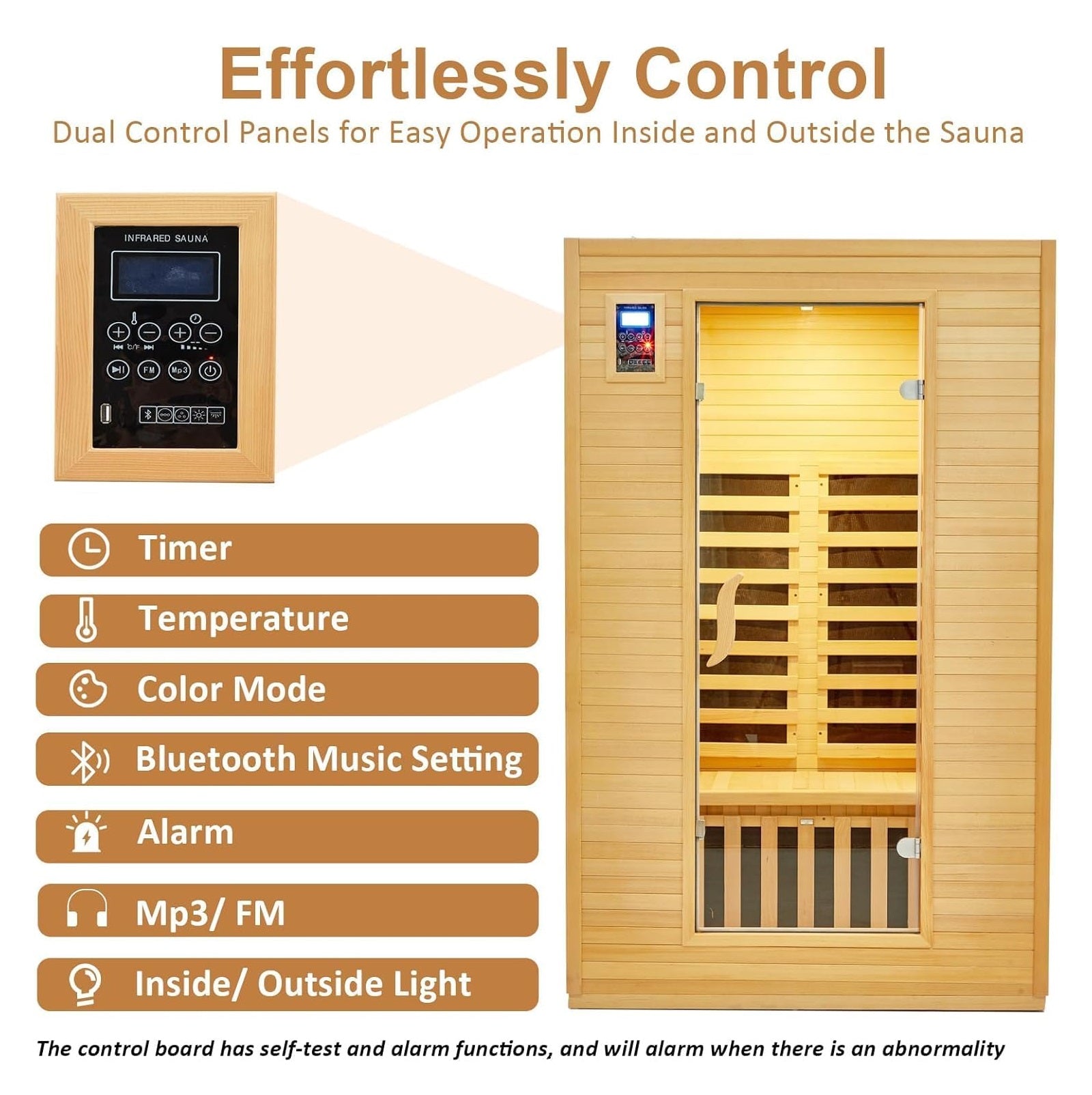 Garvee 2-Person Infrared Sauna, Indoor Sauna for Home 6 Heating Plate Physical Therapy Wooden Dry Steam Sauna, Low EMF, MP3 Auxiliary Connection, Dual Controls Inside and Outside Fits