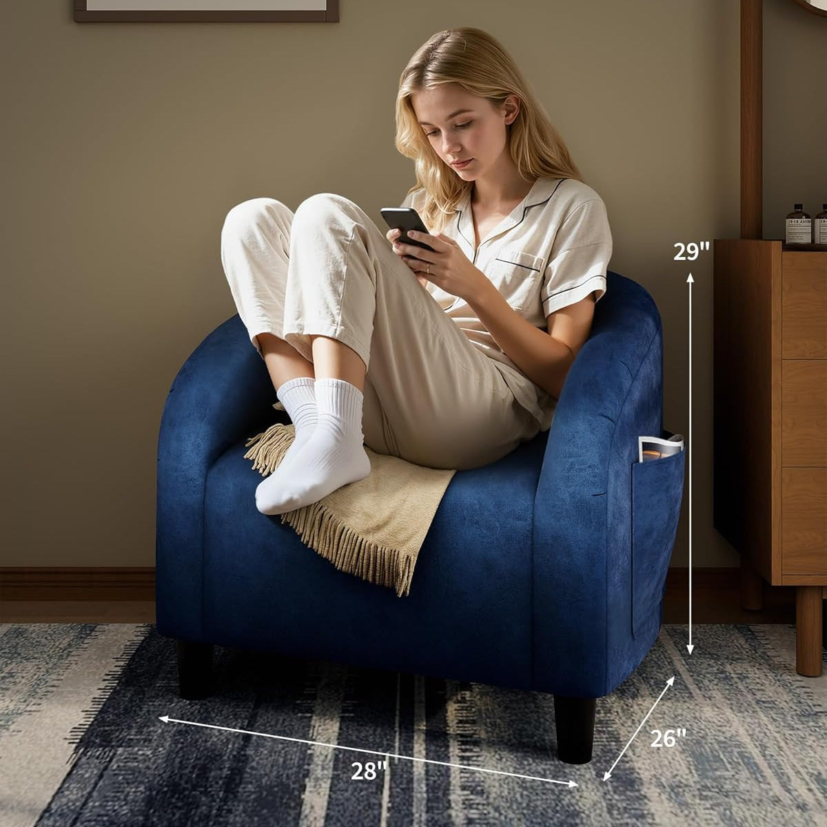Garvee Accent Chair Armchair for Living Room Barrel Club Chair with Soft Padded Seat & Sturdy Legs for Bedroom Waiting Room Reception Chairs, Navy Blue