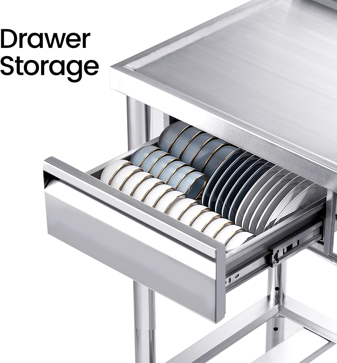 Garvee 40"D x 20"W x 37"H Durable Stainless Steel Utility basin with Pull-Out Faucet Freestanding Single Bowl Laundry Room basin with Workbench & Drawer Storage – Ideal for Kitchen, Laundry, Farmhouse or Outdoor Use – Stainless Steel Color