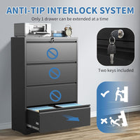 Garvee 4 Drawers Lateral File Cabinet, Metal Filing Cabinet with Lock for Home Office, Wide Steel Storage Cabinet Commercial Drawer Cabinets for Legal/Letter/A4 Size Files, Assembly Required