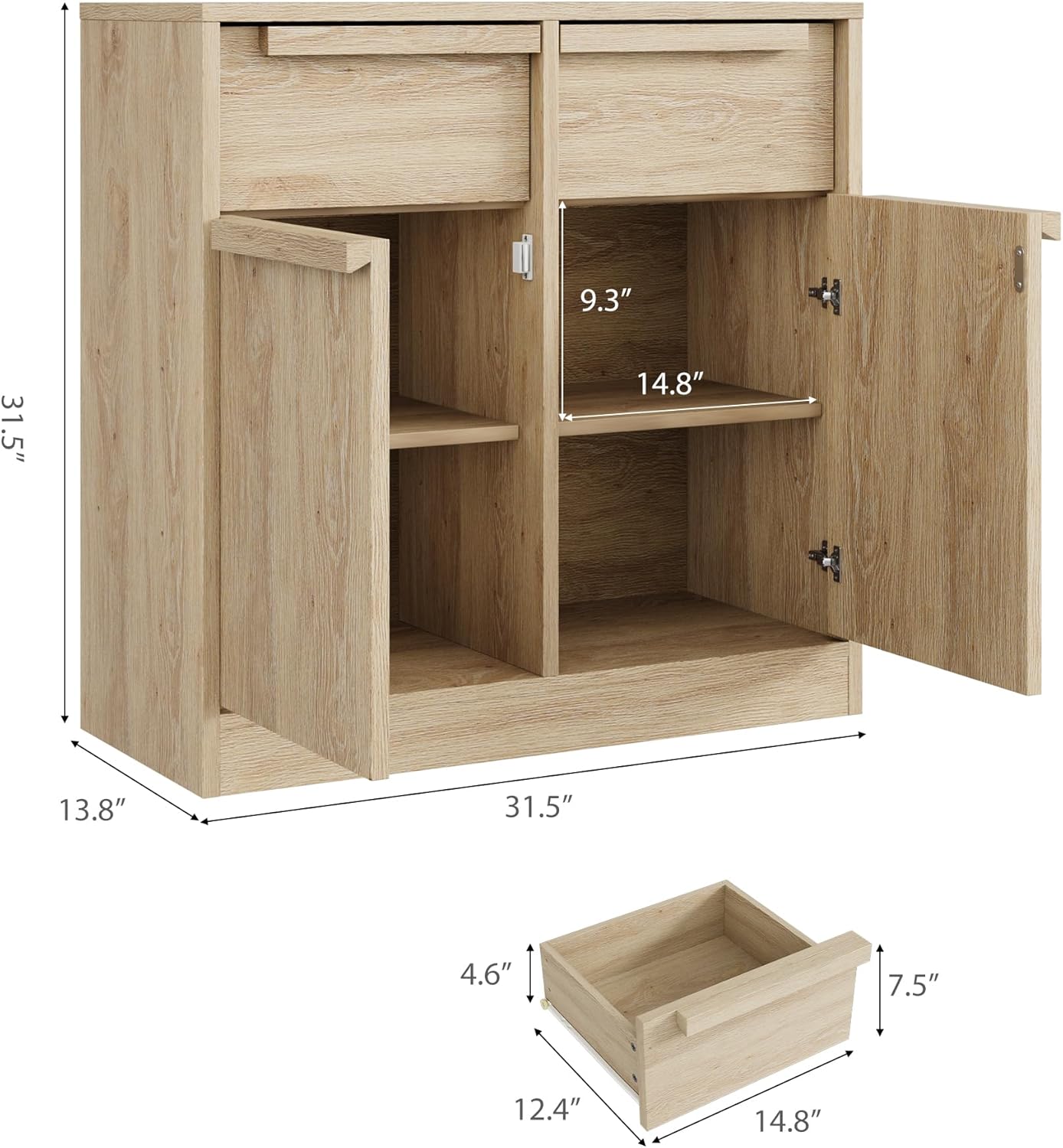 Garvee 31.5" Sideboard Buffet Cabinet with 2 Doors and 2 Drawers for Dining Room, Natural