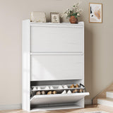 Garvee Shoe Cabinet with 3 Flip Drawers, Modern Shoe Storage for Entryway, Wooden Shoe Organizer Cabinet with Adjustable Shelf, Hidden Shoe Rack for Hallway, Living Room, White - White