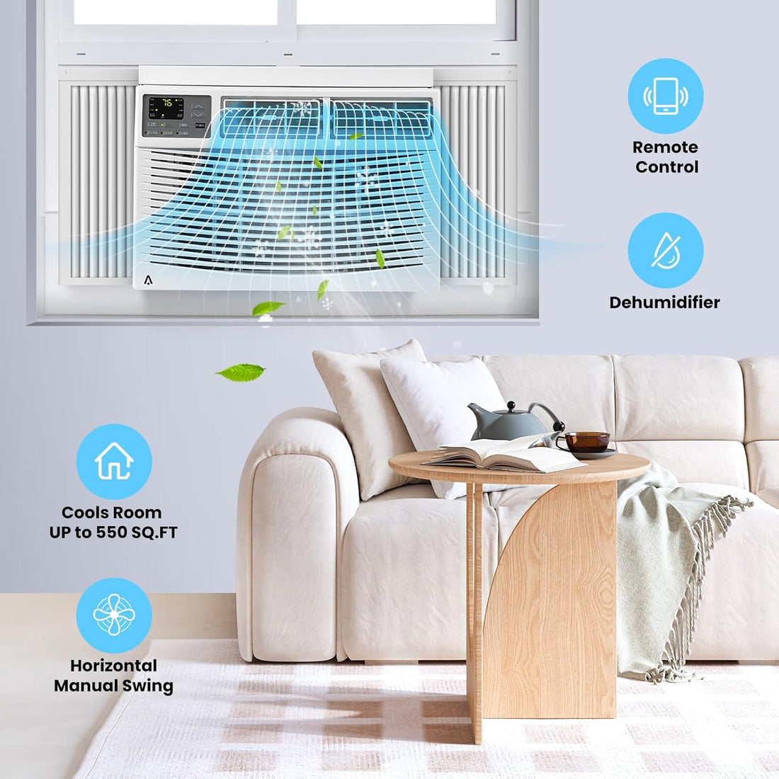 Garvee 12000 BTU Window Air Conditioner With Wi-fi Enabled, Remote Control, Cooling Up To 550sq.ft, 115v Wall Mounted Window Ac Units For Rooms, Dehumidifier, Fan, Reusable Filter