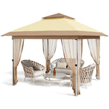 Garvee 12'x12' Gazebo Outdoor Canopy Tent with Curtains 144 Square Shelter Mosquito Netting 2-Tiered Vented Top for Patio Backyard Party Beige - Beige