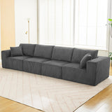 Garvee 137" Modular Sectional Sofa Cloud-Like Linear Four-Seater Couch with Chaise Lounge Convertible Compression Sleeper No Assembly Required Corduroy Fabric for Living Room Bedroom Apartment