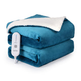 Garvee Electric Blanket Twin Size 62" x 84", Soft Thickened Flannel to Sherpa Heated Blanket with 5 Heating Levels & 4 Hours Auto Off, ETL Certified Fast Heating Electric Blanket Twin, Teal - blue