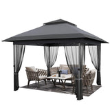 Garvee 12'x12' Softtop Gazebo Outdoor Pop Up Canopy with Mosquito Netting Double Roof for Garden Patio Lawn Party Tent Shelter Grey - Grey