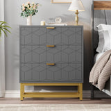 Garvee 3 Drawer Dresser Wood Chest Drawers with Storage for Bedroom Closet, 23.6"x15.8"x27.9", Grey with Gold Handles