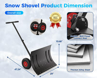 Garvee Snow Shovel Pusher with 29" Metal Blade & Adjustable Handle, Heavy-Duty Steel Frame, Dual 10" Wheels, Replaceable Strip, for Driveways & Sidewalks