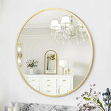 Garvee Round Gold Mirror 30 Inch, HD Eco-Friendly, Matte Black Metal Frame, Easy Install, Bathroom, Entryway, Living Room - Gold