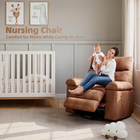 Garvee 22" Widen Recliner Chairs with Heat and Massage - 360° Swivel Lazy Boy Recliner Chair for Adults- Manual Rocking Chair with Cup Holder for Living Rooms, Bedrooms, and Nurseries - Brown