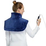 Garvee Electric Heated Neck Shoulder Wrap for Upper Back Pain and Cramps Relief with 2H Auto Shut Off, Electric Hot Heated Pad Heat Therapy, 4 Heat Setting, Machine Washable, 22"x19“ - Blue