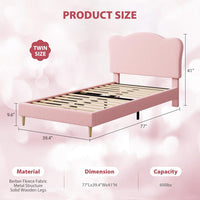 Garvee Twin Size Upholstered Bed Frame with Adjustable Crown Headboard, Velvet Princess Platform Bed, Heavy Duty, Solid Wood Slat Support, No Box Spring Needed, Easy Assembly, Pink