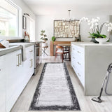 Garvee Bordered Area Rug 2x6 Modern Rug Runner Washable Mat Vintage Entryway Runners Indoor Hallway Kitchen Runners Contemporary Non-Slip Long Rug Runner for Living Room Bedroom Accent Rug Grey - Gray
