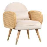Garvee Dining Chairs Foam Upholstered Back Rest Seat Rattan Armrest Metal Legs Mid Century Accent Chair White One Size - White